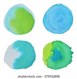 Four round watercolor elements for your design, vector  illustration