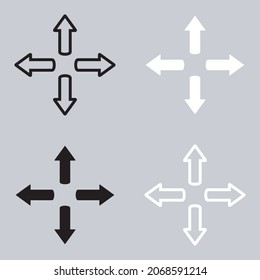 Four rounded arrows point out from the center. Outward Directions icon. Arrow icon illustration isolated vector sign symbol for your project. Flat design style. Vector on white and black background