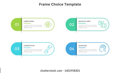 Four rounded paper white elements or frames. Concept of 4 features of startup company. Modern infographic design template. Minimal vector illustration for website menu, presentation, brochure.