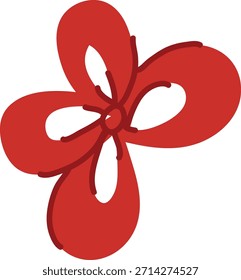 Four rounded petals twist around a central ring with bold outlines and open cutouts. Symbol of nature, harmony, growth, and balance for branding or decor. Cartoon vector illustration.