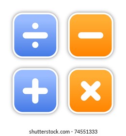 Four rounded square stickers with mathematical sign and shadow on white. 10 eps