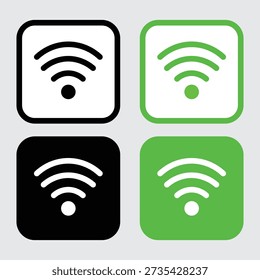 Four rounded square with wifi symbols in black and green wifi wireless symbol network signal
