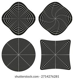 Four rounded squares. Abstract line pattern. Dynamic Vector graphic set. Geometric wave shape. EPS 10.