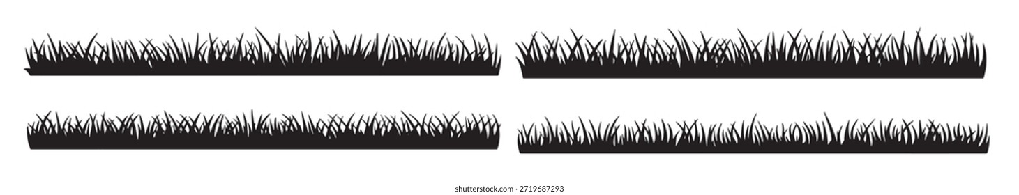 Cuatro filas de bordes negros de la hierba de la silueta en el fondo blanco 