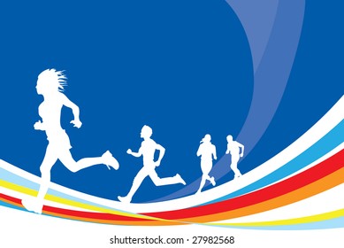 four runners on a swirling background - Powered by Shutterstock - Get 15% off with code: PIKWIZARD15