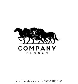 cuatro diseños de logotipo de caballo en marcha, buenos para mascota, entrega o logística, industria del logotipo, de color plano con negro.