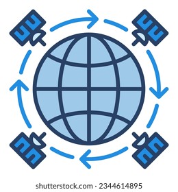 Four Satellites around the Earth vector concept blue icon or sign
