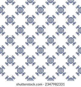Four Satellites with Earth vector concept thin line seamless pattern