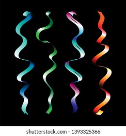 Four satin ribbons of different colors and draped in different ways. Vector set