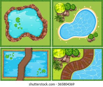 Four scene of pool and pond illustration