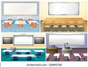 Four scenes of classroom illustration