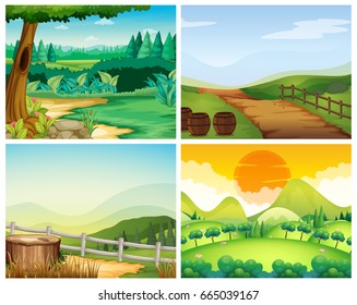 Four scenes of countryside illustration