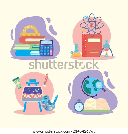 four school subject set icons