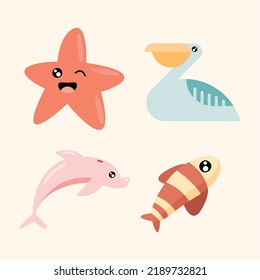 four sealife animals characters group