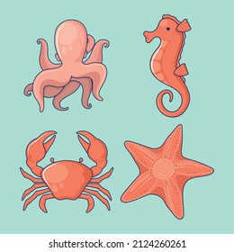 four sealife animals nautical icons