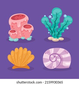 four sealife animals set icons