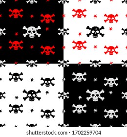 Four seamless background with Jolly Roger. Image for wrapping paper, fabric, dress, t-shirt, bag.