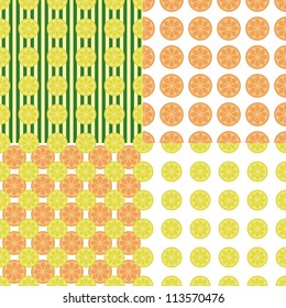 four seamless background with lemons and oranges
