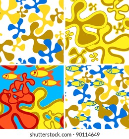 Four seamless background with spot and fish
