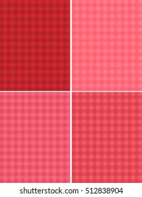 Four seamless background texture with checkered pattern. Texture with squares in pink, red and crimson colors.