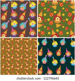 four seamless backgrounds with clowns