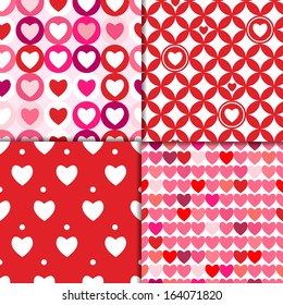 four seamless colorful valentine patterns vector background