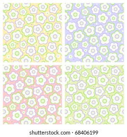 Four seamless (easy to repeat) spring floral patterns (background, wallpaper, print, swatch) of pastel colors ( for high res JPEG or TIFF see image 68406193 )
