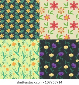 Four seamless floral patterns collection