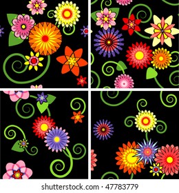 Four seamless floral patterns (vector)