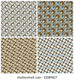 Four seamless geometric retro patterns. 6" repeat size.