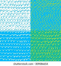 Four seamless ink and brush simple pattern