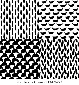 Four seamless ink and brush simple pattern