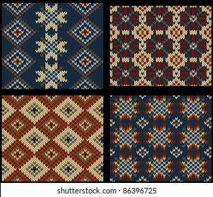 Four seamless knitted swatches with folk ornament. Easy to edit and change colors