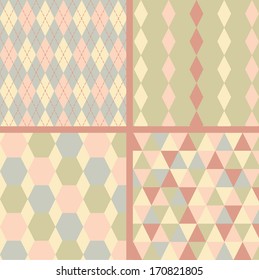 Four seamless modern shaped patterns