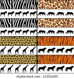 four seamless pattern animal skins