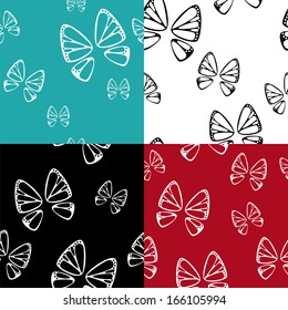 four seamless pattern with butterfly silhouettes vector background
