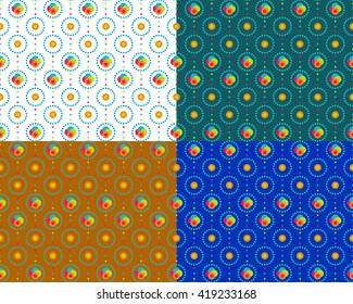 Four seamless pattern of circles with different backgrounds. Vector illustration.