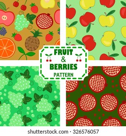 four seamless pattern with fruits and berries