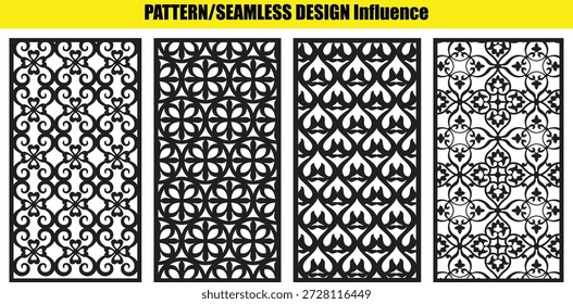 Four and seamless pattern with intricate floral motifs