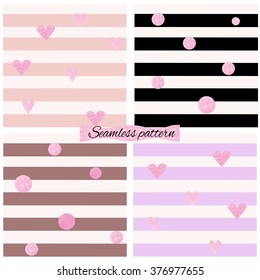 Four seamless pattern with marine theme and hearts with circles