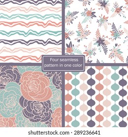 Four Seamless Pattern In One Color.