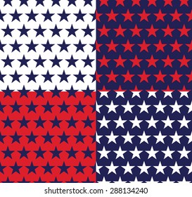 Four seamless pattern with stars in American flag colors