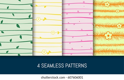 Four seamless patterns. Abstract nature backgrounds. Vector illustration.