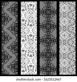 four seamless patterns with black and white lace