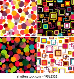 Four seamless patterns colorful circles and squares (vector EPS 10)