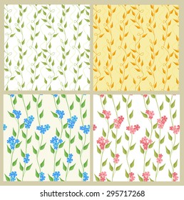 Four seamless patterns of flowers and leaves