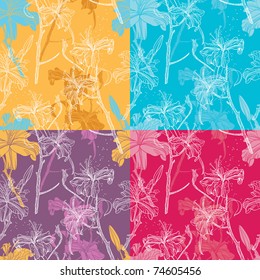 four seamless patterns from lilies