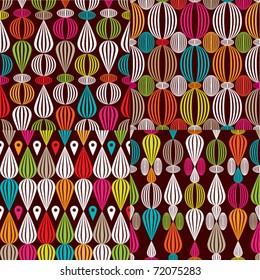 Four seamless retro circle pattern background in vector