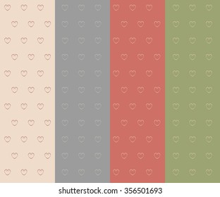 Four seamless texture. Pink, blue outlines of hearts on a pastel pink, blue, red, green background, Valentine's Day, vector