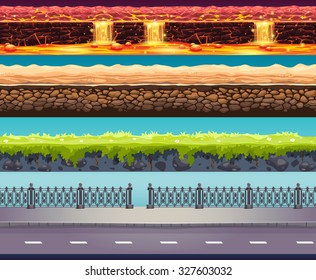 Four Seamless vector cartoon game web background